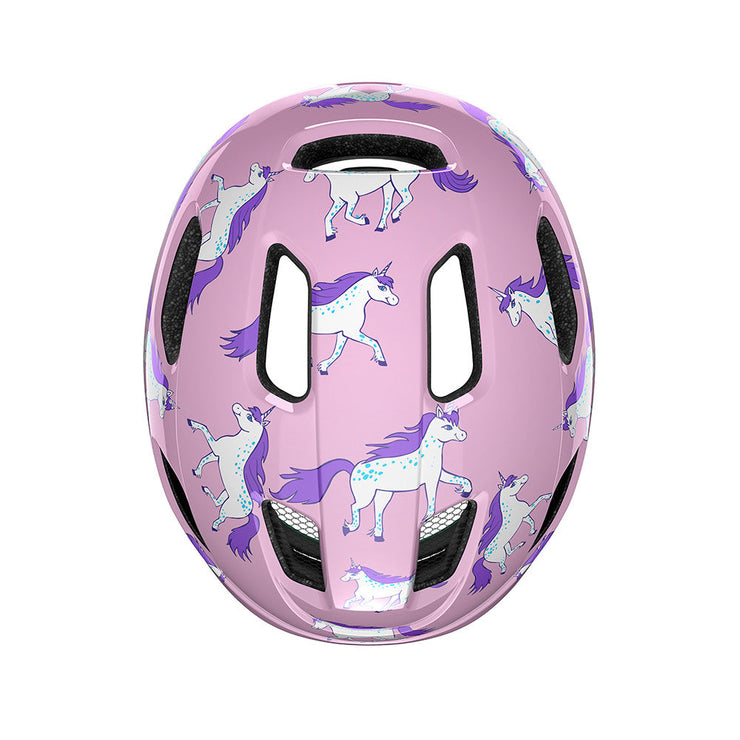 Lazer Nutz Kineticore Kids’ Helmet, unicorns, top view.