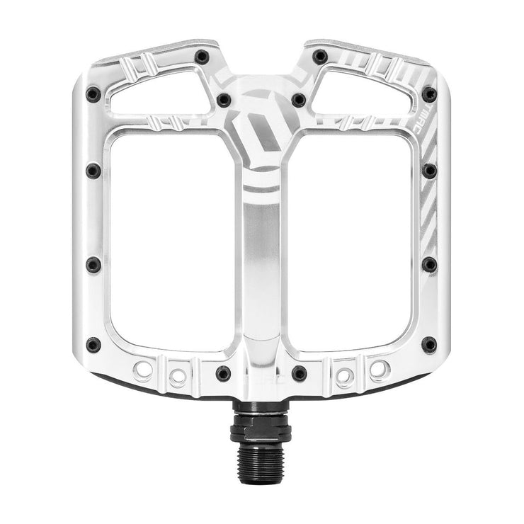 Deity TMAC Pedals, Silver, full view.