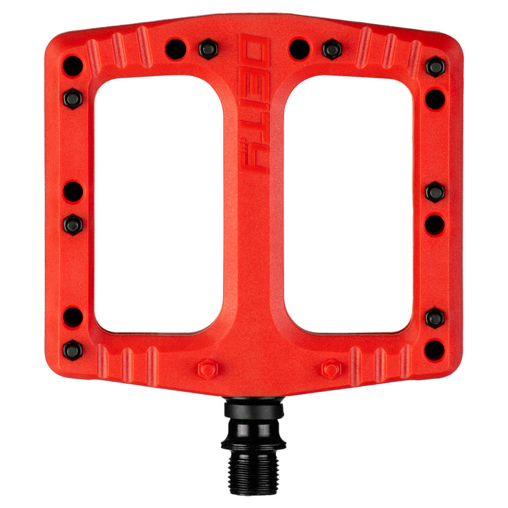 Deity Deftrap Pedals, Red, full view.
