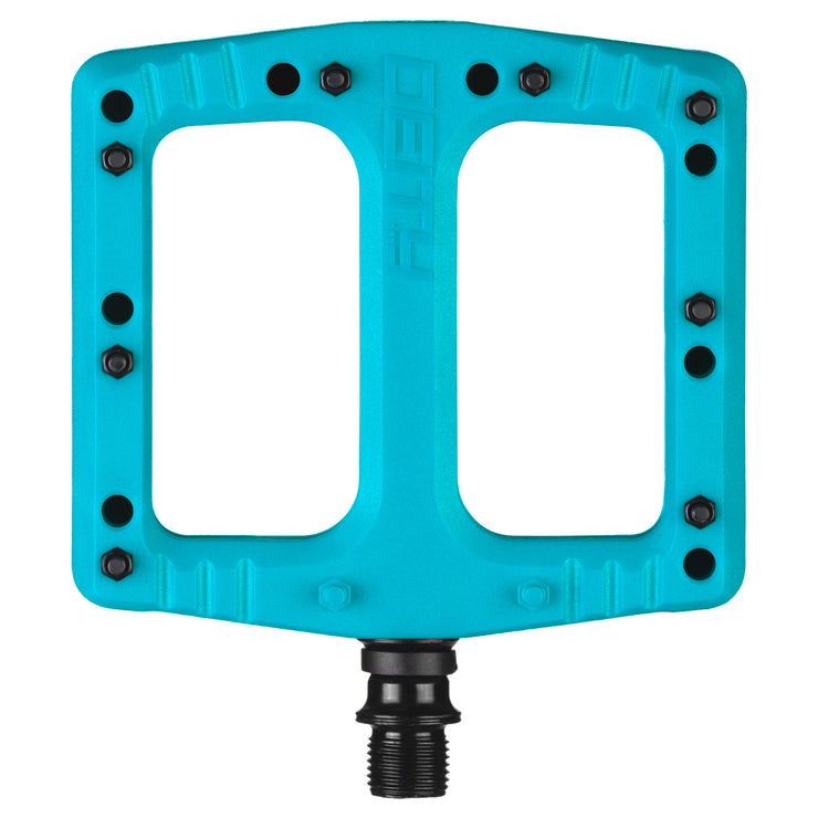 Deity Deftrap Pedals, Turquoise, full view.