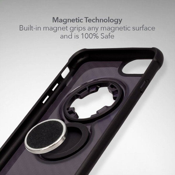 RokForm Crystal iPhone 8/7/6+, Carbon Black, magnetic tech view.