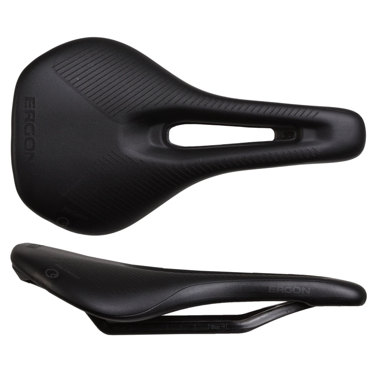Ergon SR Pro Carbon Saddle - Carbon Stealth Womens Small/Medium, top and side view