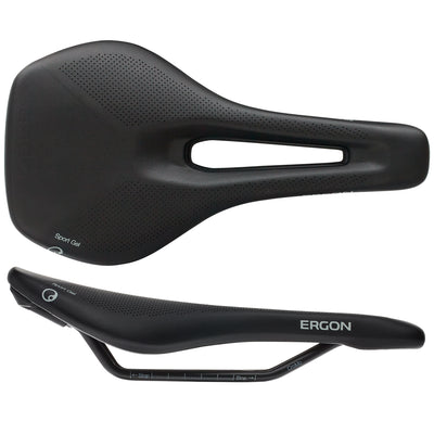 Ergon SR Sport Gel Saddle - Chromoly Black Womens Small/Medium, top and side view