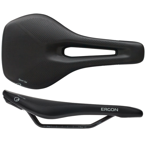 Ergon SR Sport Gel Saddle - Chromoly Black Womens Small/Medium, top and side view