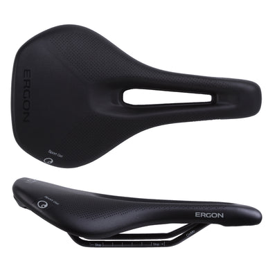 Ergon SR Sport Gel Saddle and Tape - Chromoly Black Womens Medium/Large, top and side view