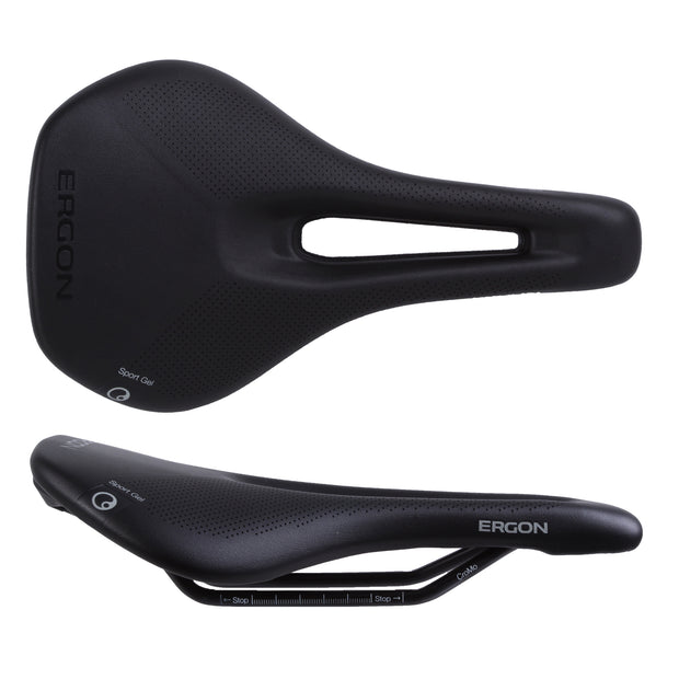 Ergon SR Sport Gel Saddle and Tape - Chromoly Black Womens Medium/Large, top and side view