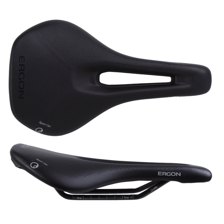 Ergon SR Sport Gel Saddle and Tape - Chromoly Black Womens Medium/Large, top and side view