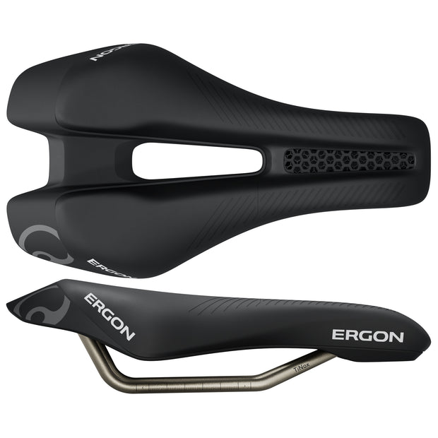 Ergon SR Triathlon Saddle - Womens Black Front, top and side view