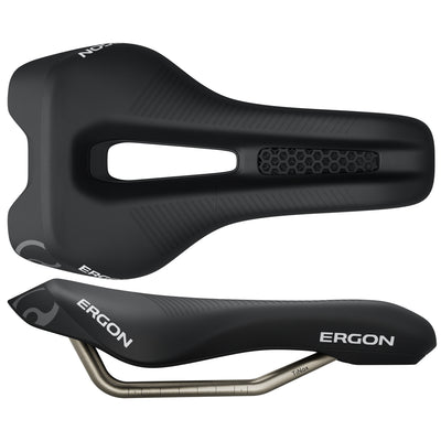 Ergon SR Triathlon Saddle - Womens Black Mid, top and side view
