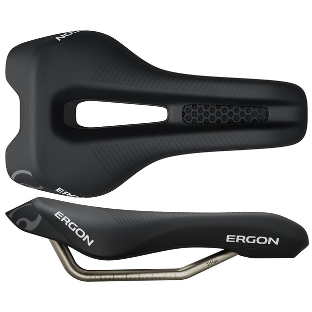 Ergon SR Triathlon Saddle - Womens Black Mid, top and side view