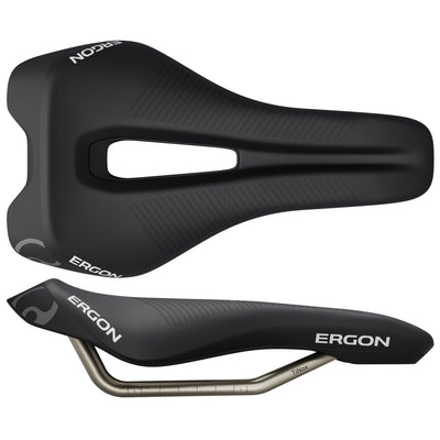 Ergon SR Triathlon Saddle - Mens Black Mid, top view and side view
