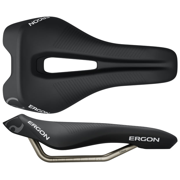 Ergon SR Triathlon Saddle - Mens Black Mid, top view and side view