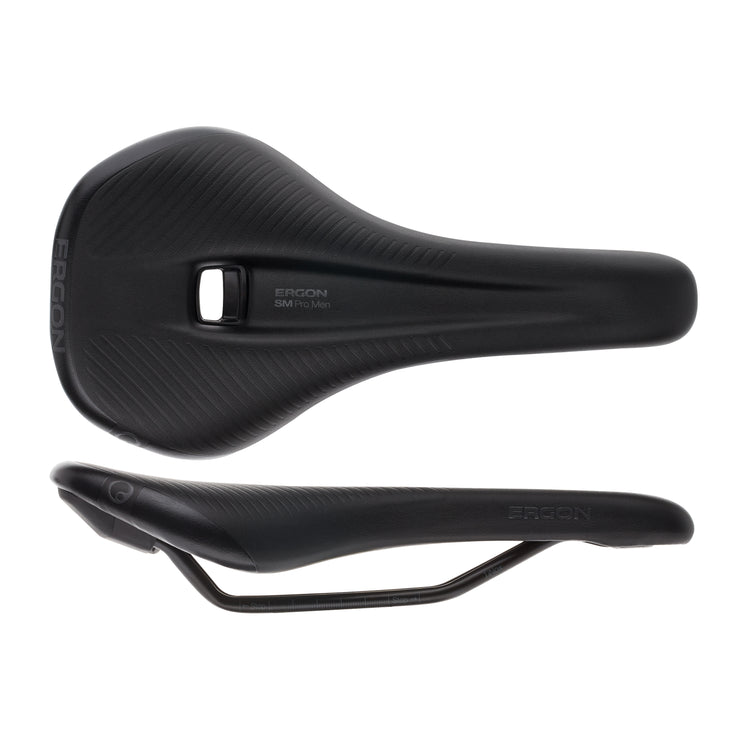 Ergon SM Pro Saddle - Titanium Stealth Mens Small/Medium, op and side view