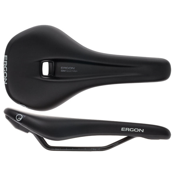 Ergon SM Sport Saddle - Chromoly Black Mens Medium/Large, top and side view