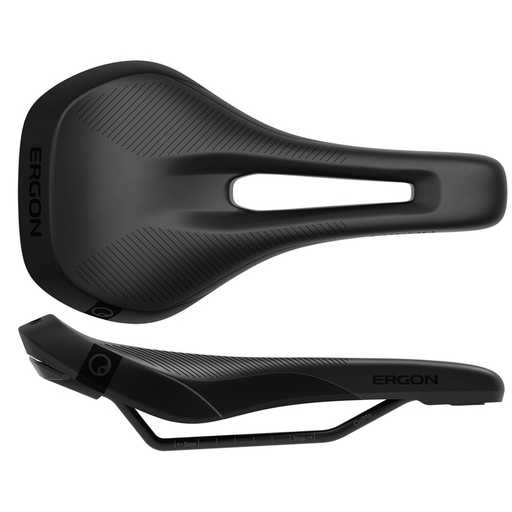 Ergon SM E-Mountain Pro Womens Saddle - S/M Stealth, top and side view