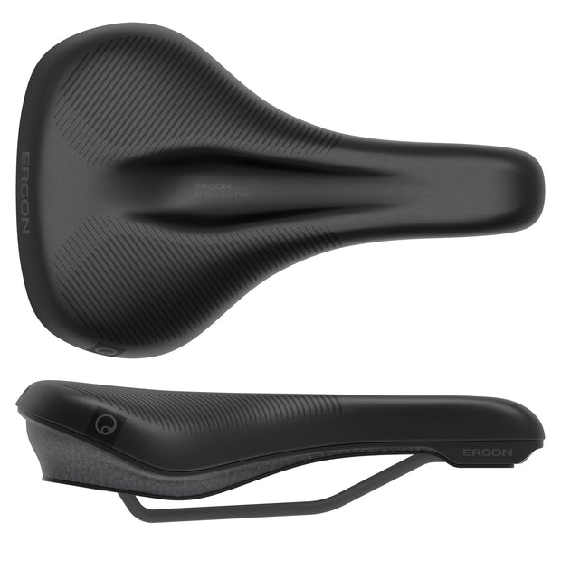 Ergon ST Core Evo Mens Saddle - MD/LG Black/Gray, top and side view