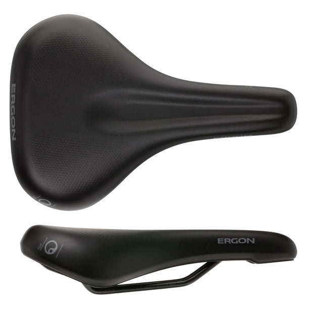 Ergon ST Gel Saddle - Chromoly Black Womens Medium/Large, top and side view