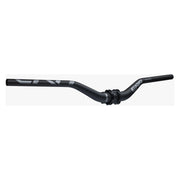 Race Face Era Carbon Riser Handlebar, 35.0 diameter, 780mm width, 55mm Rise, Silver, angled view with stem