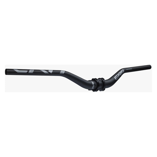 Race Face Era Carbon Riser Handlebar, 35.0 diameter, 780mm width, 55mm Rise, Silver, angled view with stem