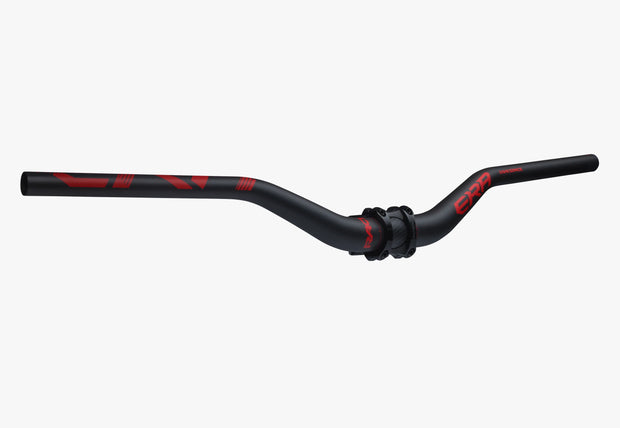 Race Face Era Handlebar, 35.0 diameter, 780mm width,55MM Rise, red, rotated view with stem