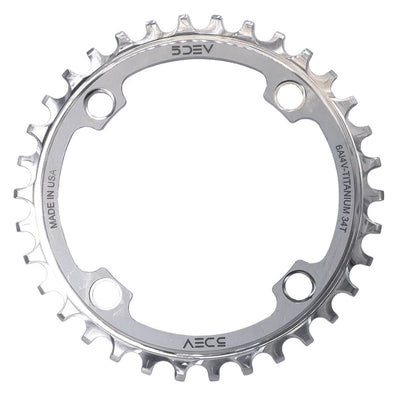 5Dev 104 BCD Titanium Chainring, full view.