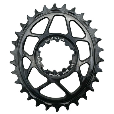 5Dev T-Type Oval 3-Bolt Chainring 3mm Offset 30T Black, full view.