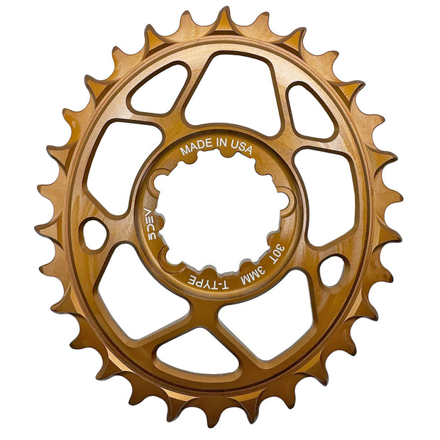 5Dev T-Type Oval 3-Bolt Chainring 3mm Offset 30T Kashima, full view.