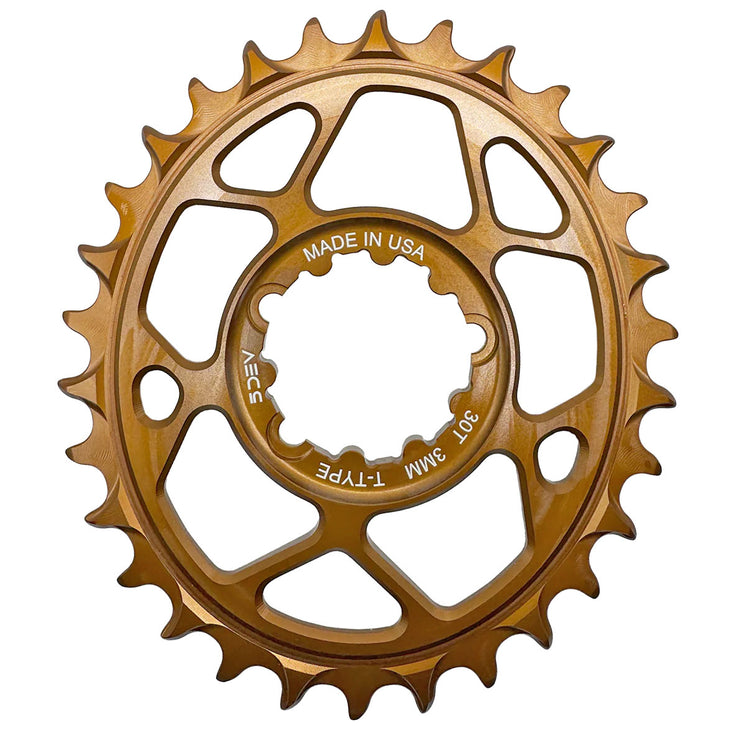 5Dev T-Type Oval 3-Bolt Chainring 3mm Offset 30T Kashima, full view.