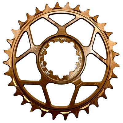 5Dev T-Type 3-Bolt Chainring 3mm Offset 32T Kashima, full view.