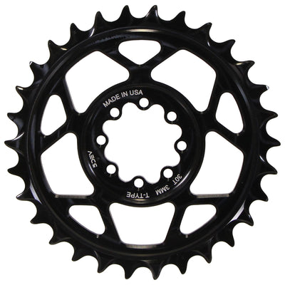 5Dev T-Type 8-Bolt Chainring 3mm Offset 34T Black, full view.