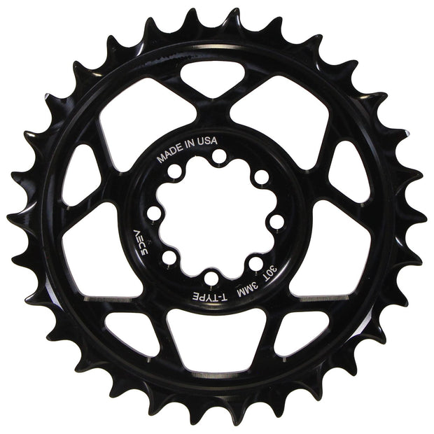 5Dev T-Type 8-Bolt Chainring 3mm Offset 34T Black, full view.