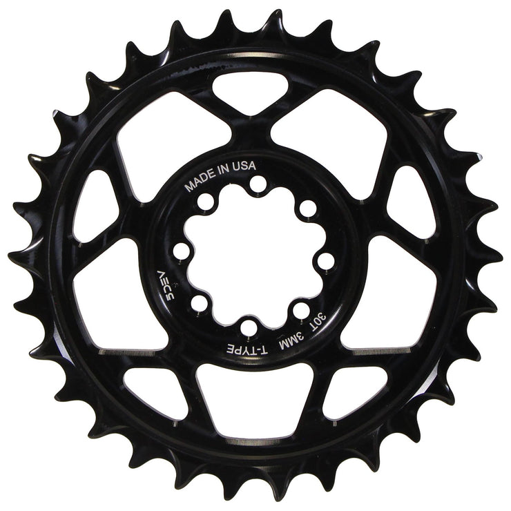 5Dev T-Type 8-Bolt Chainring 3mm Offset 34T Black, full view.