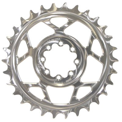 5Dev T-Type 8-Bolt Chainring 3mm Offset 34T Clear, full view.
