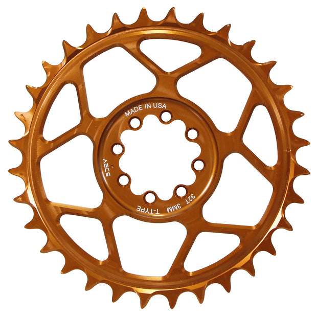 5Dev T-Type 8-Bolt Chainring 3mm Offset 32t Kashima, full view.