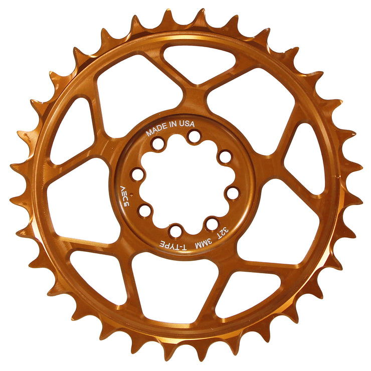 5Dev T-Type 8-Bolt Chainring 3mm Offset 32t Kashima, full view.