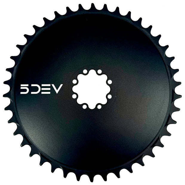 5Dev Aluminum Aero Chainring 8-Bolt Sram 52T Black, full view.