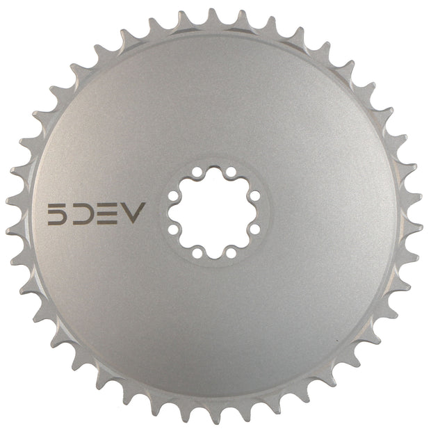 5Dev Aluminum Aero Road Chainring 8-Bolt Sram 42T Raw, full view.