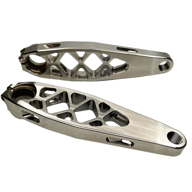 5Dev Titanium Shimano eCranks EP8 157.5mm Raw/Silver, full view.