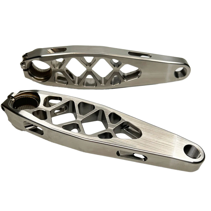 5Dev Titanium Shimano eCranks EP8 157.5mm Raw/Silver, full view.