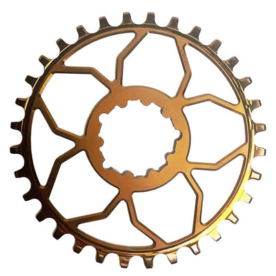 5Dev Titanium 3-Bolt Chainring 3mm Offset 30T Bronze, full view.