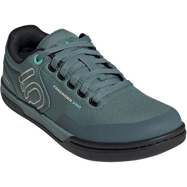 Five Ten Women's Freerider Pro PrimeBlue, Color: Acid Mint/Hazy Emerald/Sand, full view.