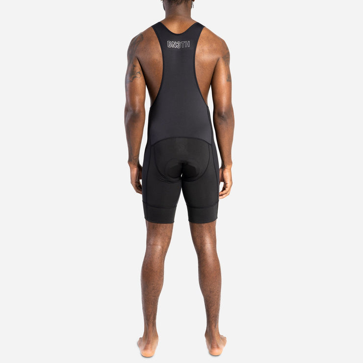 BN3TH North Shore Bike Liner Bibshort, black, back view on model. 