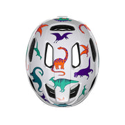 Lazer Pnut Kineticore Kids’ Helmet, dinosaurs, top view.