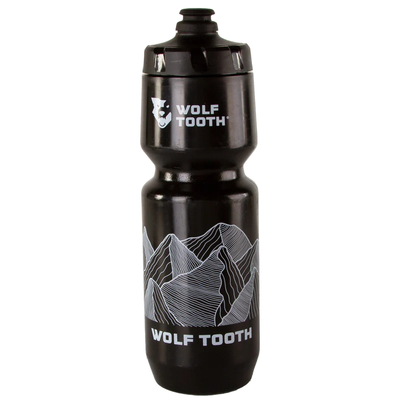 Wolf Tooth Range Water Bottle, 26 oz, black, full view.
