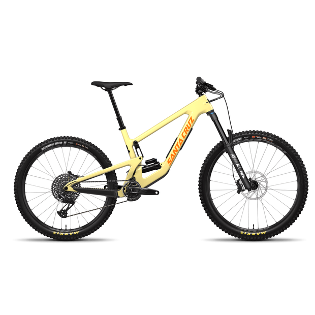 2024 Santa Cruz Nomad 6 C MX S — Mixed Wheels, gloss marigold yellow, full view.