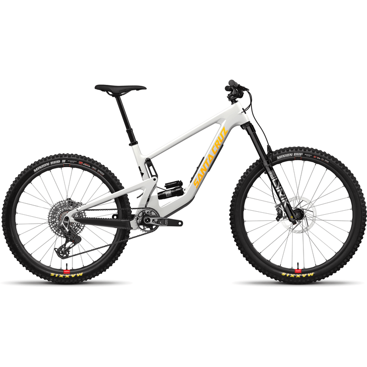 2024 Santa Cruz Bronson 4.1 CC MX X0 AXS RSV — Mixed Wheels, gloss chalk white , full view.