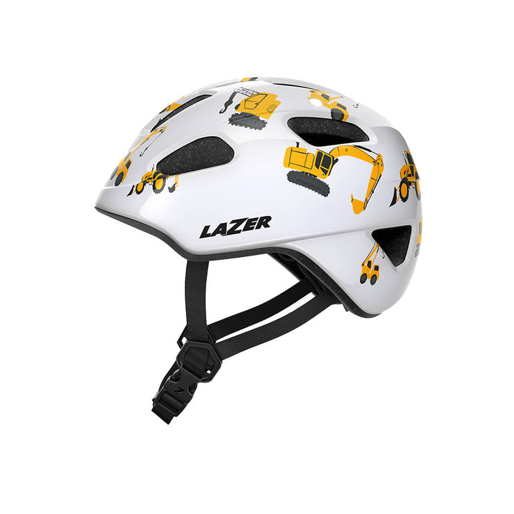 Lazer Pnut Kineticore Kids’ Helmet, diggers, side view.