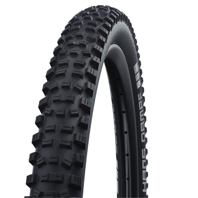 Schwalbe Hans Dampf 27.5 x 2.35, Tubeless, Folding, Black, Evolution Line, Addix Soft, Super Trail, Mountain Bike Tire, full view.