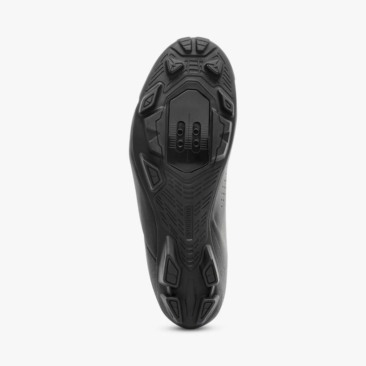 Shimano Women's XC3 Clipless Shoe, black, bottom view.