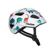Lazer Pnut Kineticore Kids’ Helmet, dinosaurs, full view.